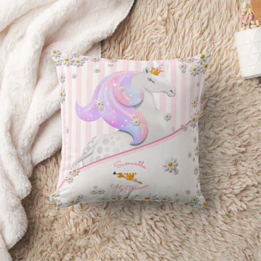 Coussin Princesse de licorne rose rayée (Couverture)