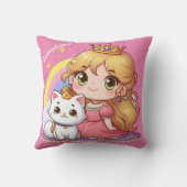 Coussin princesse mignonne personnalisable avec chat blanc (Verso)
