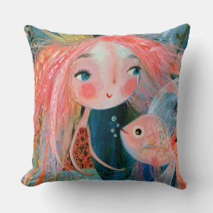 Coussin Princesse Sirène Avec Ami Poisson Rose