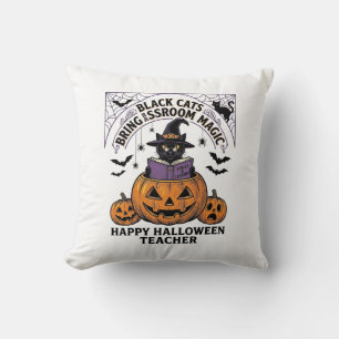 Coussin Prof Cat Halloween Citrouille Vintage Salle de Cla
