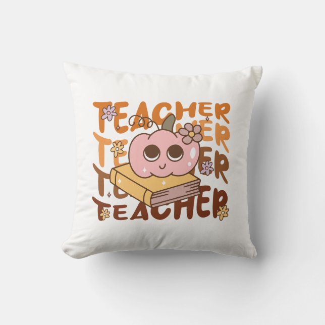 Coussin Professeur Citrouille rétro Halloween Automne (Recto)