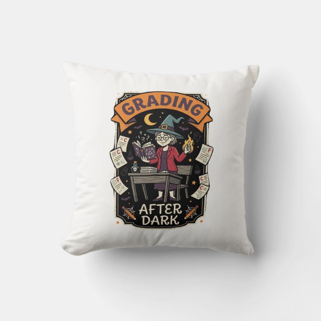 Coussin Professeur Halloween Notant Après la Tombée de la  (Recto)