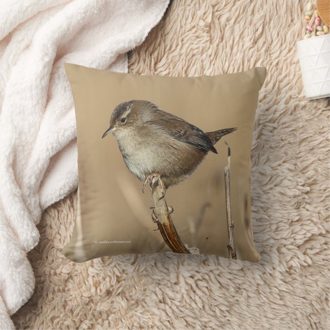 Coussin Profil d'un magnifique Marsh Wren (Couverture)