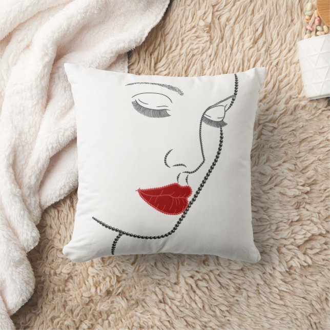 Coussin Profil féminin en design de perles imprimées (Couverture)