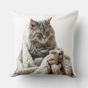 Coussin Profitez du thé d'hiver de chat