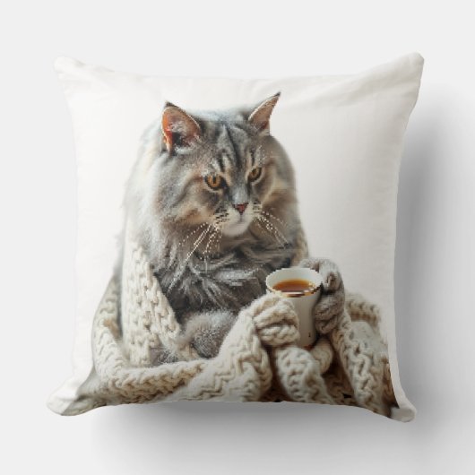 Coussin Profitez du thé d'hiver de chat (Recto)