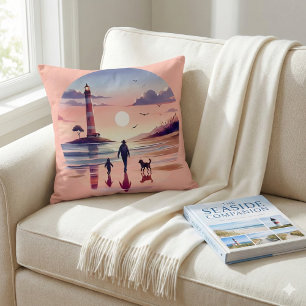 Coussin Promenade au coucher du soleil près du phare Scène
