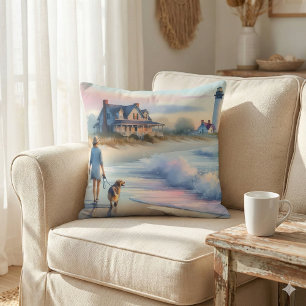 Coussin Promenade côtière jusqu'au phare au coucher du sol