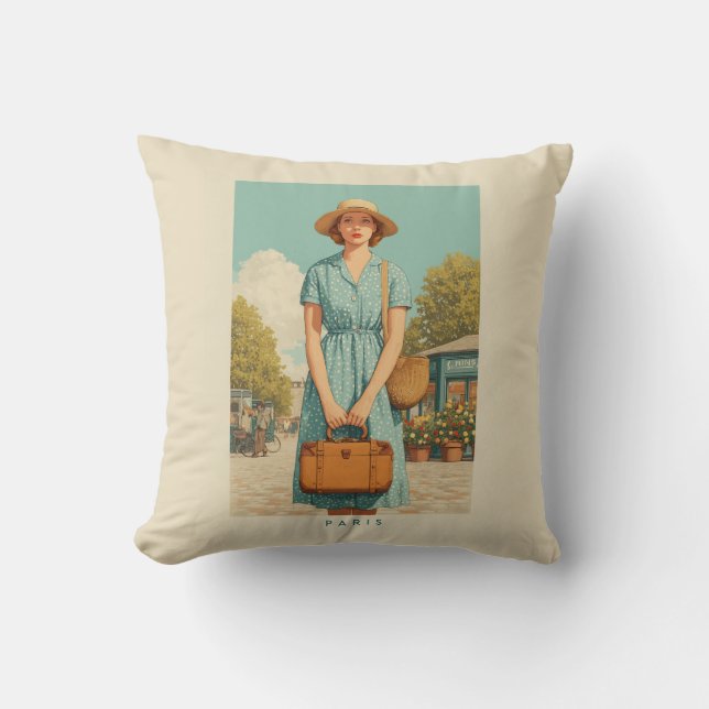 Coussin Promenade d'été vintage à Paris (Recto)