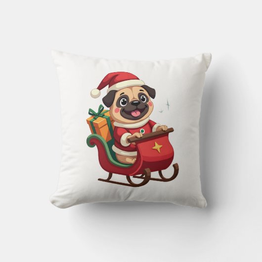 Coussin Promenade en traîneau de Pug (Recto)