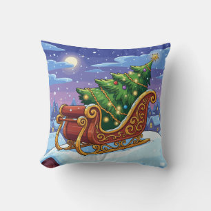 Coussin Promenade Envoûtante en Traîneau la Veille de Noël