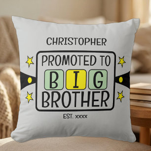 Coussin Promu au nom de grand frère année établie vert jau