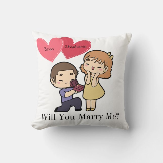 Coussin Proposition de mariage mignon avec un couple Kawai (Recto)