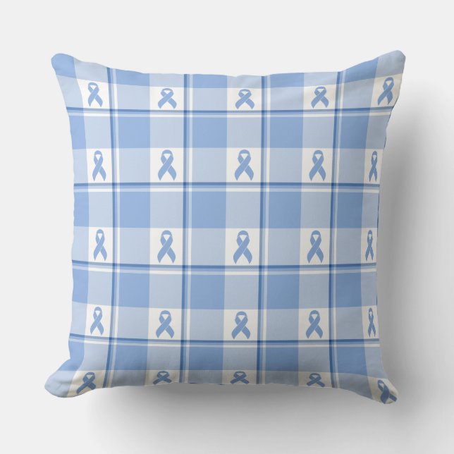 Coussin Prostate Cancer Awareness Plaid Light Blue Ribbon (Recto)