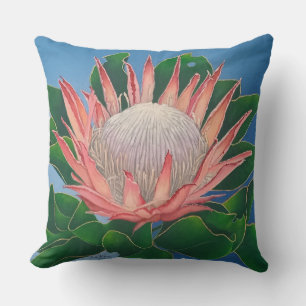Coussin Protéa roi rose élégant Art botanique de fleur