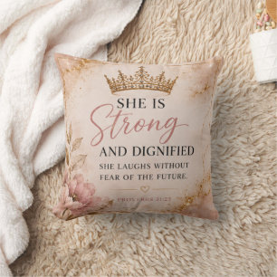 Coussin Proverbes 31:25 Inspirant Fort & Digne