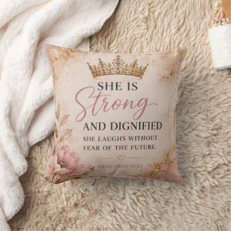 Coussin Proverbes 31:25 Inspirant Fort & Digne