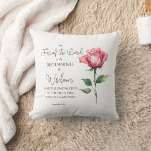Coussin Proverbes 9:10 La peur du Seigneur Rose Bible Fleu
