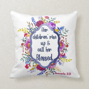Coussin Proverbes chrétiens 31:28 Bible Verse Rose floral