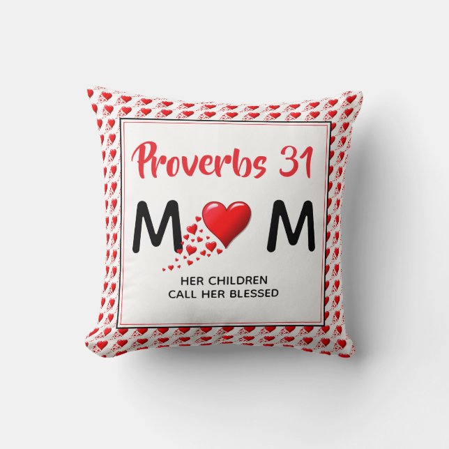 Coussin PROVERBS 31 MOM Coeurs rouges Fête des mères chrét (Recto)