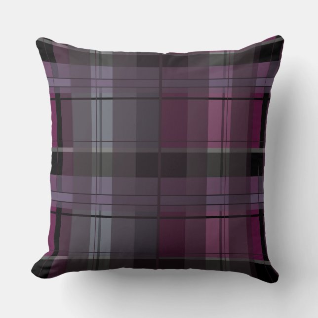Coussin Prune fumeuse et carreau noir 20x20 de plaid (Recto)