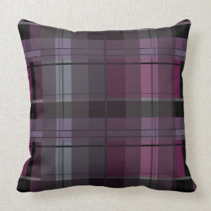 Coussin Prune fumeuse et carreau noir 20x20 de plaid