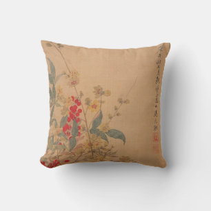 Coussin Prunier à fleurs et nandina par Ma Yuanyu