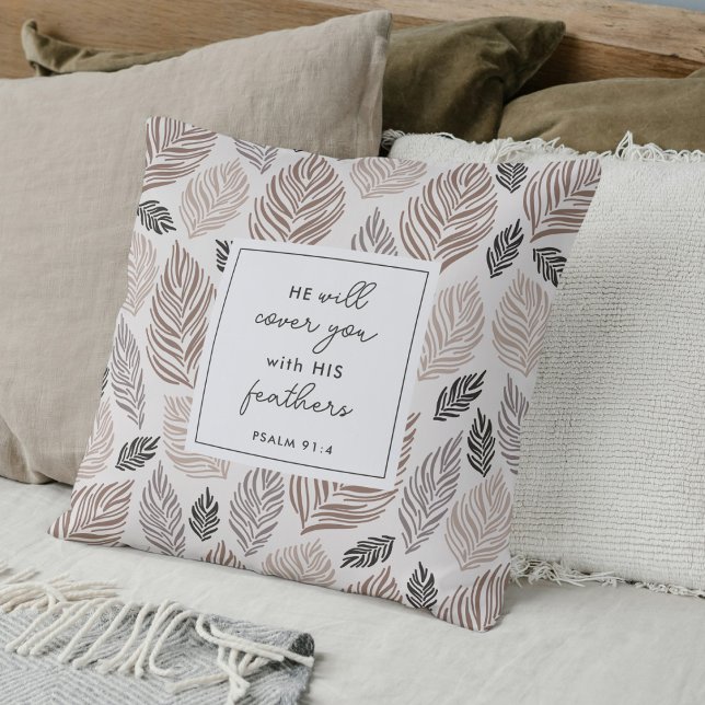 Coussin Psaume 91:4 Custom Prayer Keepsaké Cadeau moderne (Modern Christian prayer pillow with Psalm 91:4 and a heartfelt poem.)