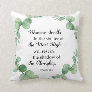 Coussin Psaume 91 Couronne d'eucalyptus Citation Biblique 