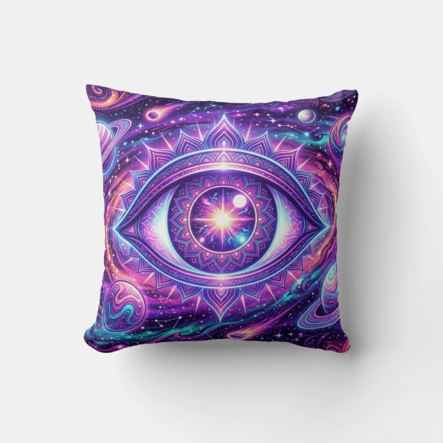 Coussin Psychedelic Cosmic Eye Design on Tees, Stickers, M (Recto)