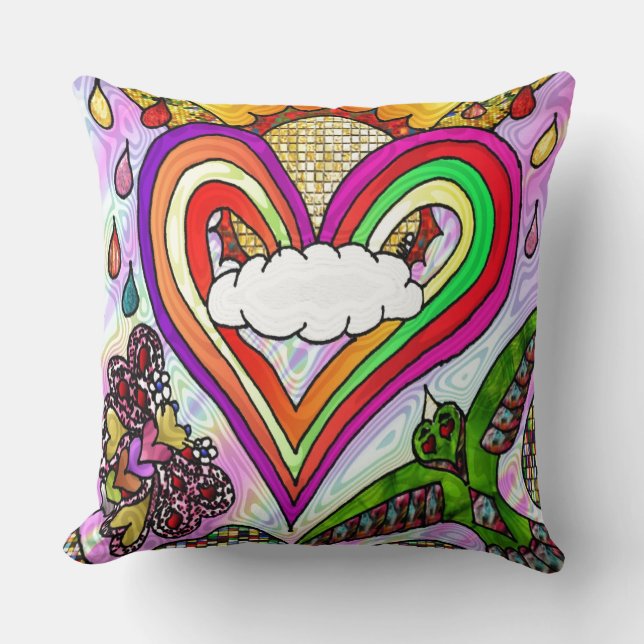 Coussin Psychédélic Rainbow Heart (Recto)