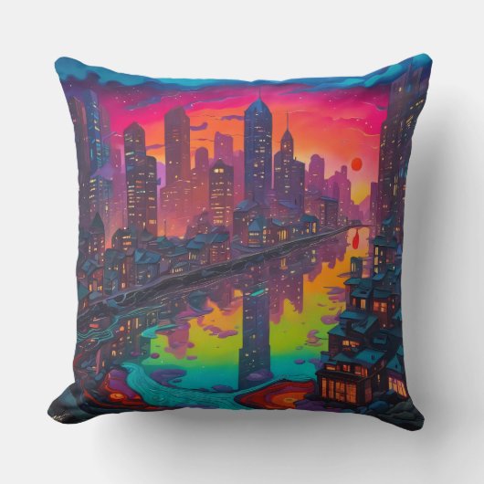 Coussin Psychédélique Darker Cityscape (Recto)