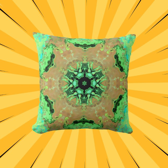 Coussin Psychédélique Mandala Fleur Orange et Vert (Créateur téléchargé)