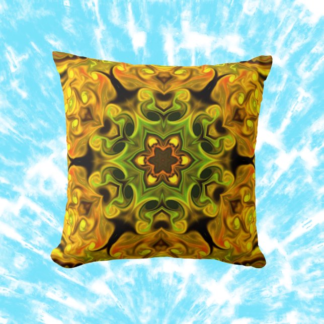 Coussin Psychédélique Mandala Flower vert et jaune (Créateur téléchargé)
