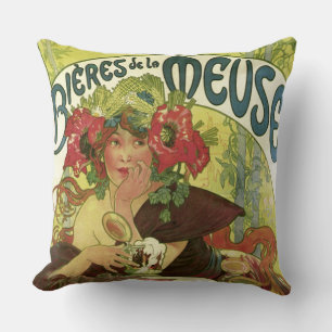 Coussin Publicité vintage de bière Mucha