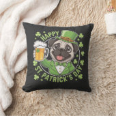 Coussin Pug amusant de la Saint-Patrick avec chope de bièr (Couverture)