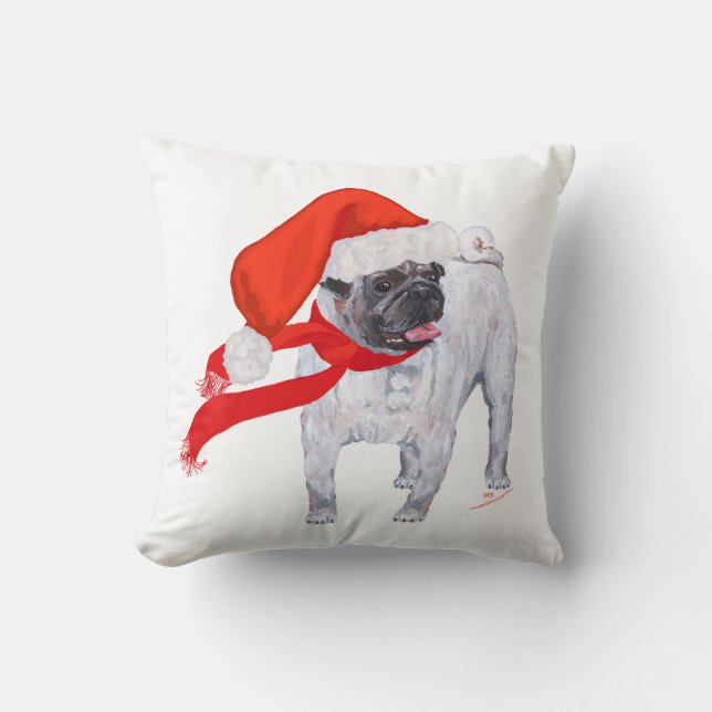 Coussin Pug de Noël (Recto)