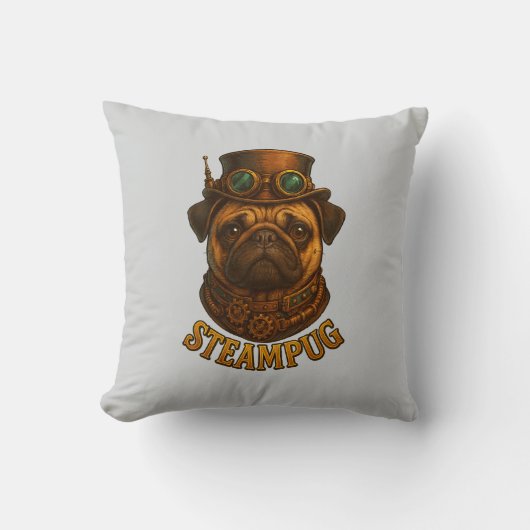 Coussin Pug Steampunk Cushion Vintage retro dog art (Recto)