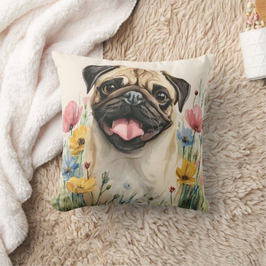 Coussin Pug Watercolor Pillow (Couverture)