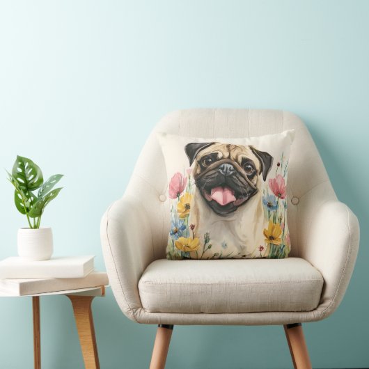 Coussin Pug Watercolor Pillow (Chaise)