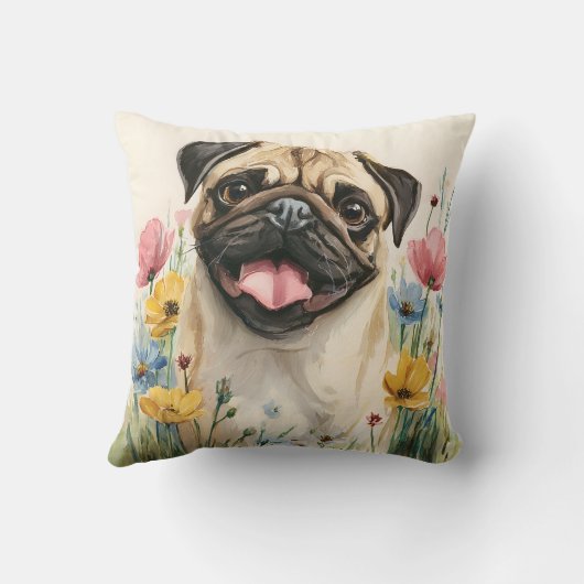 Coussin Pug Watercolor Pillow (Verso)
