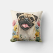 Coussin Pug Watercolor Pillow (Recto)