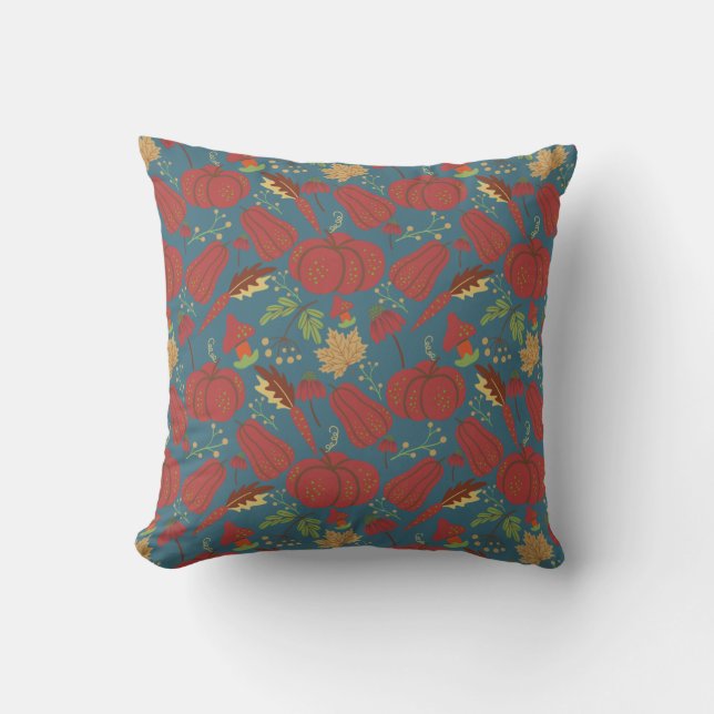 Coussin Pumpkin and carrot  seamless pattern red and blue (Recto)