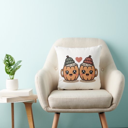 Coussin Pumpkin Couple Pillow – Cute Cozy Fall Home Décor (Chaise)