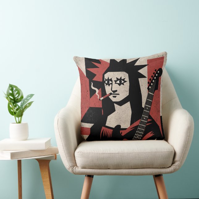 Coussin Punk Rock Mona Lisa Guitar Art (Chaise)