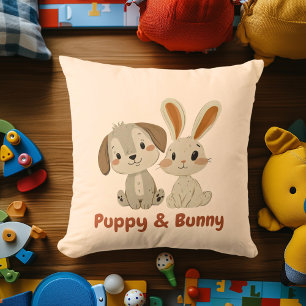 Coussin Puppy & Bunny   Décor d'amis animaux mignons pour 
