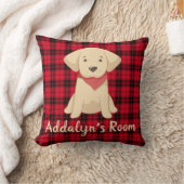 Coussin Puppy Retriever doré personnalisé plaid Red Buffal (Couverture)