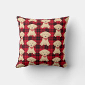 Coussin Puppy Retriever doré personnalisé plaid Red Buffal (Verso)