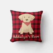 Coussin Puppy Retriever doré personnalisé plaid Red Buffal (Recto)