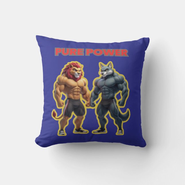 Coussin Pure Power – Strong Animal Muscle Cartoon Design (Recto)